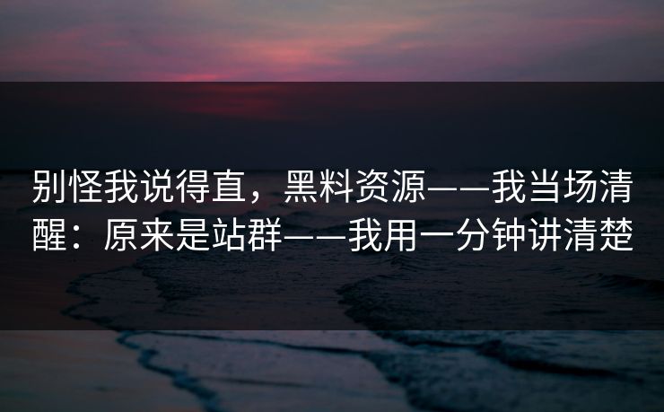 别怪我说得直，黑料资源——我当场清醒：原来是站群——我用一分钟讲清楚